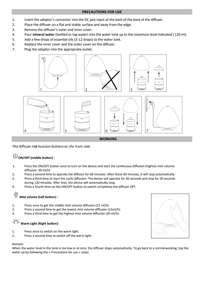 Space Aroma Diffuser afbeelding van document #6, instructions