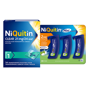 Niquitin Minizuigtabletten Mint 2.0mg + Clear Pleisters 21mg Stap 1 Combi 2ST