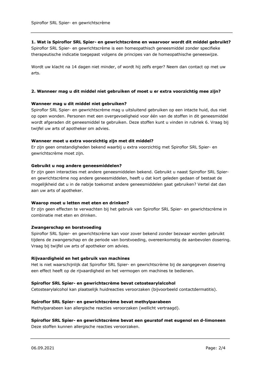 Spiroflor SRL Crème Tube afbeelding van document #2, leaflet