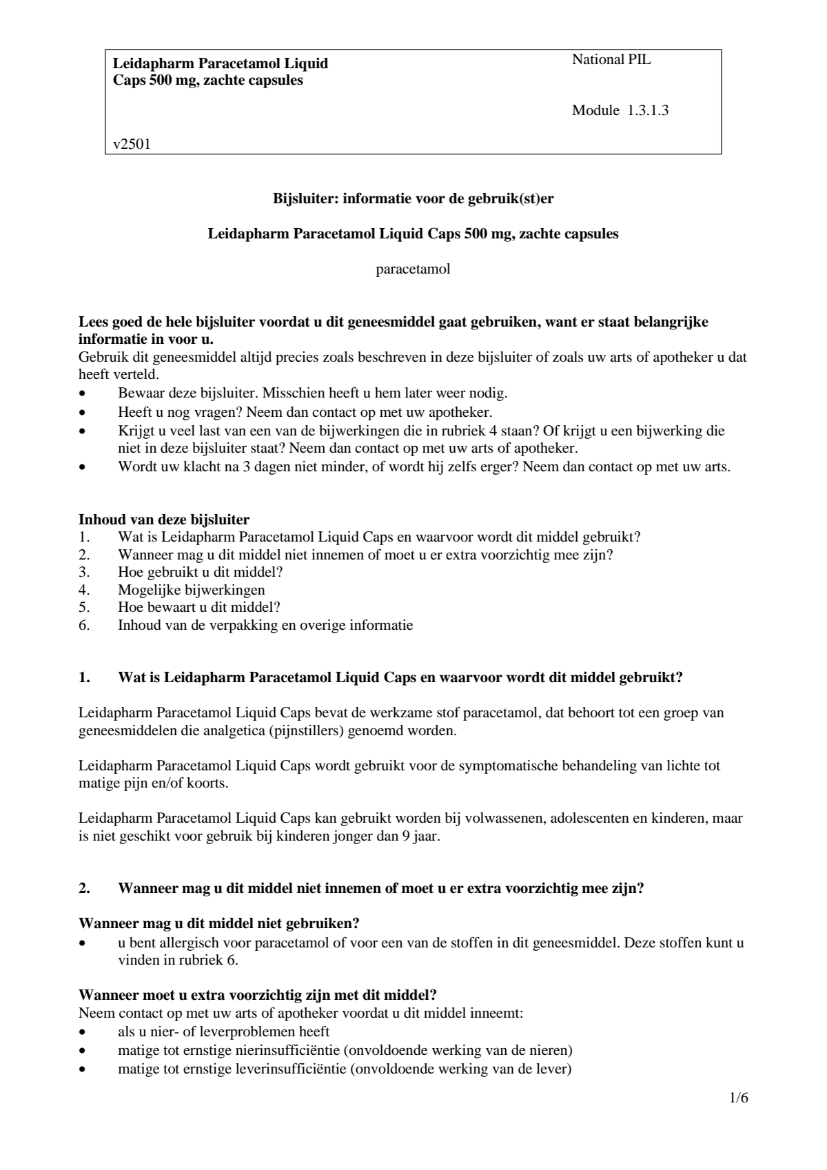 Paracetamol 500 mg Liquid Caps afbeelding van document #1, leaflet