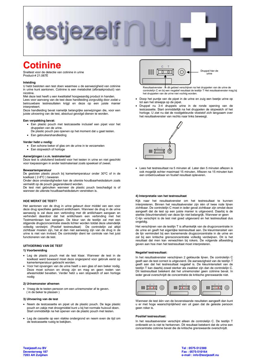 Drugstest Cotinine (Nicotine) afbeelding van document #1, instructions