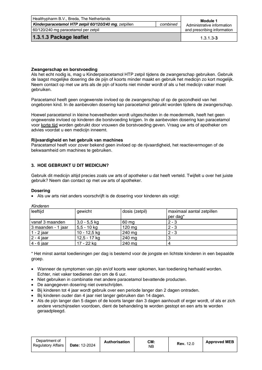 Kinderparacetamol HTP Zetpil 240mg afbeelding van document #3, leaflet