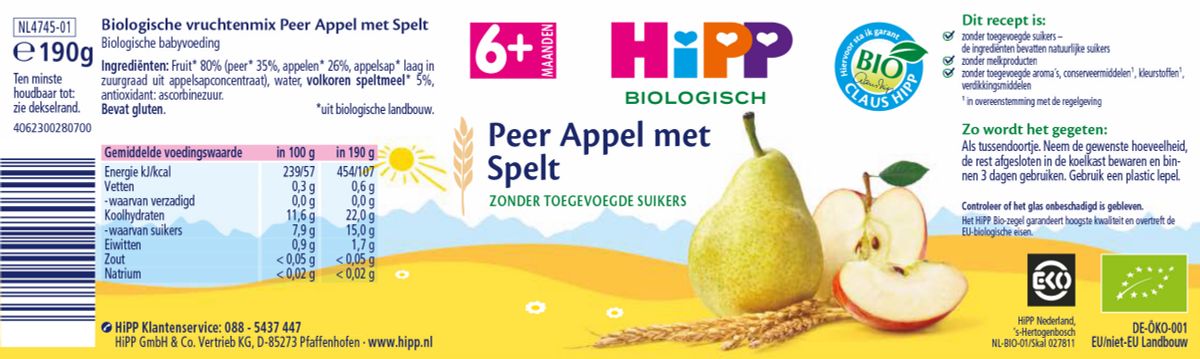 6M+ Peer Appel met Spelt afbeelding van document #1, label