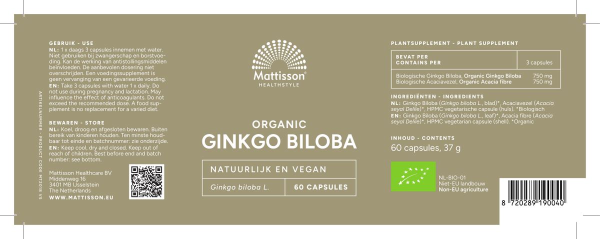 Biologische Ginkgo Biloba Capsules afbeelding van document #1, label