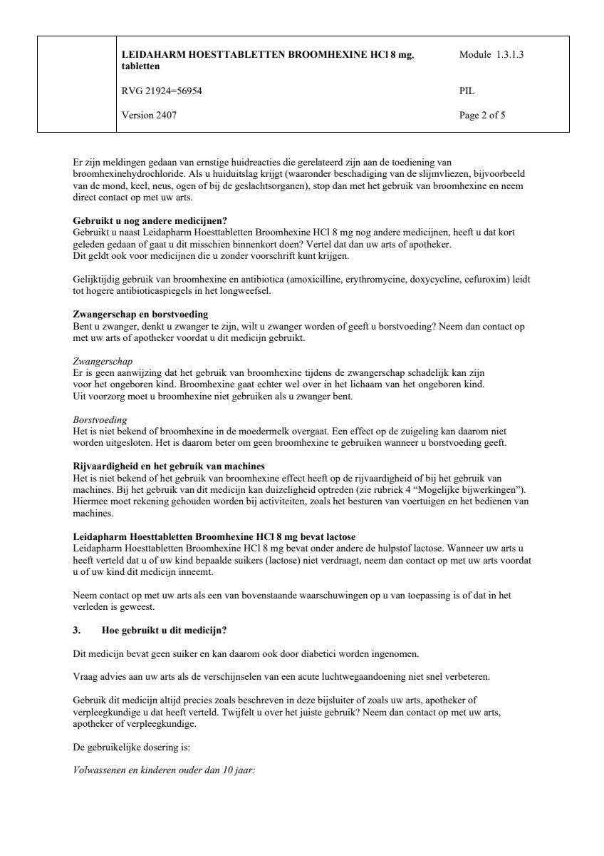 Broomhexine HCI 8 mg Hoesttabletten afbeelding van document #2, leaflet