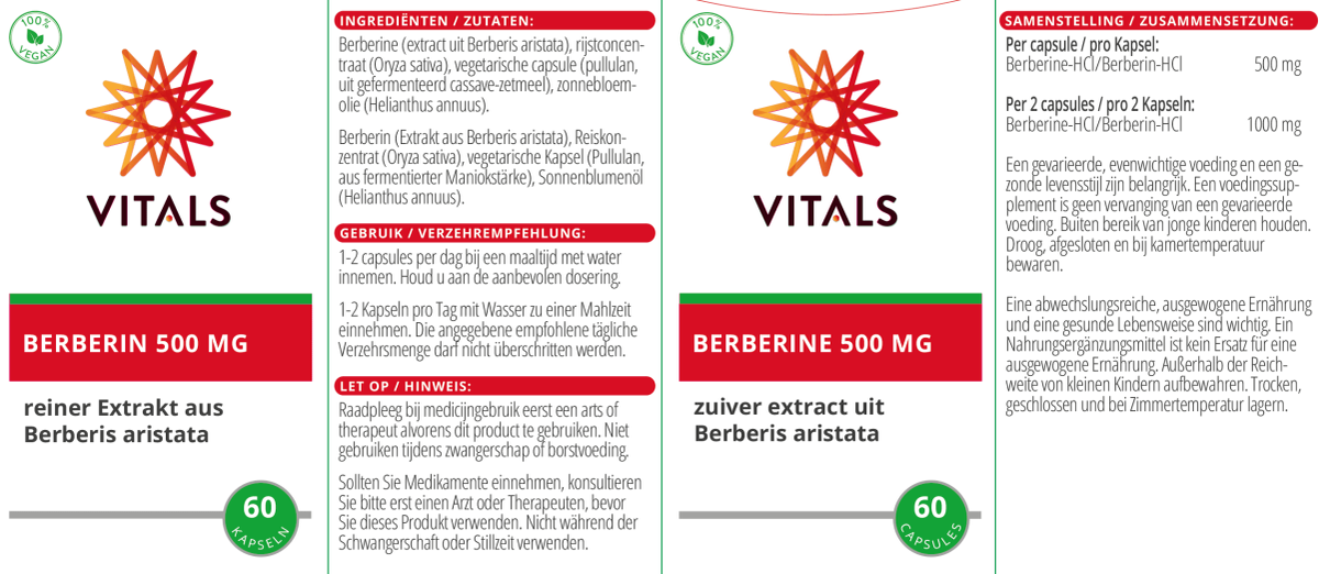 Berberine 500mg Capsules afbeelding van document #1, label