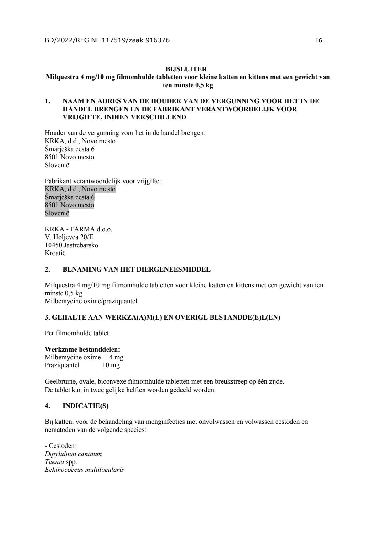 Milquestra Ontwormingsmiddel Katten en Kittens 0.5 - 4KG afbeelding van document #16, leaflet