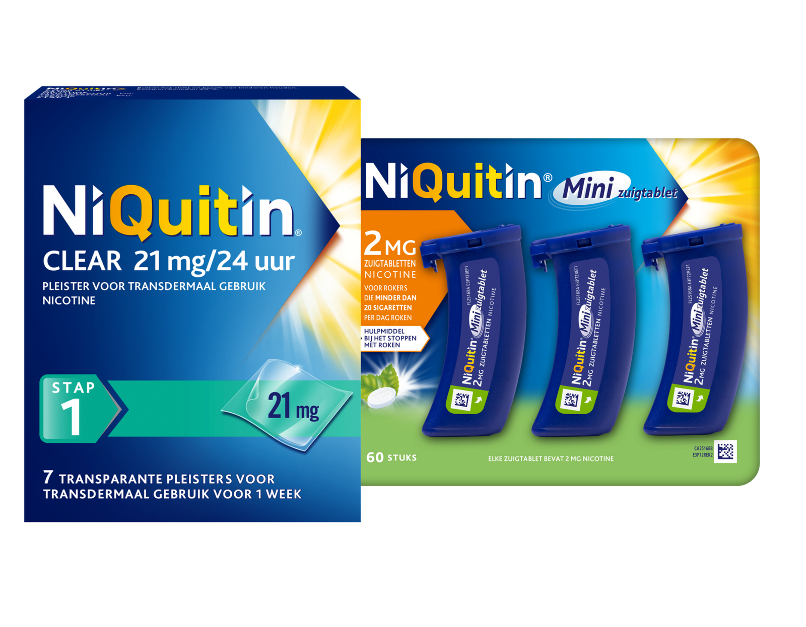 Niquitin Minizuigtabletten Mint 2.0mg + Clear Pleisters 21mg Stap 1 7ST Combi