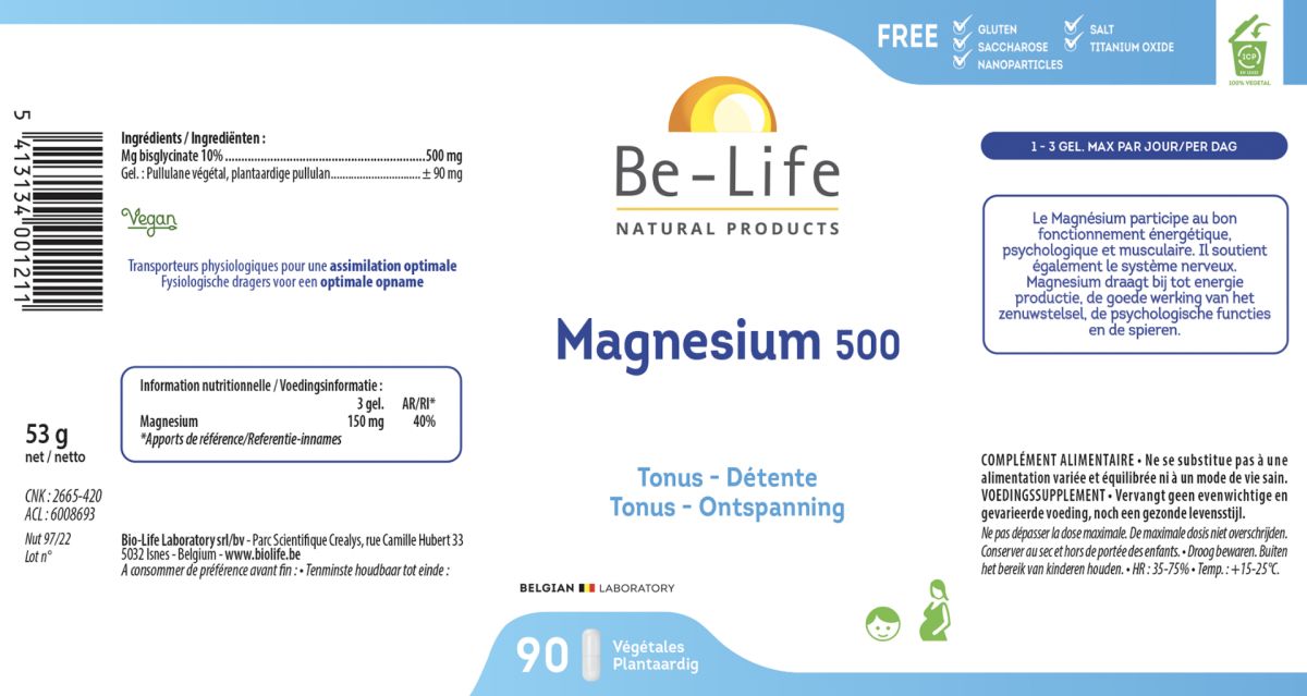 Magnesium 500 Capsules afbeelding van document #1, label