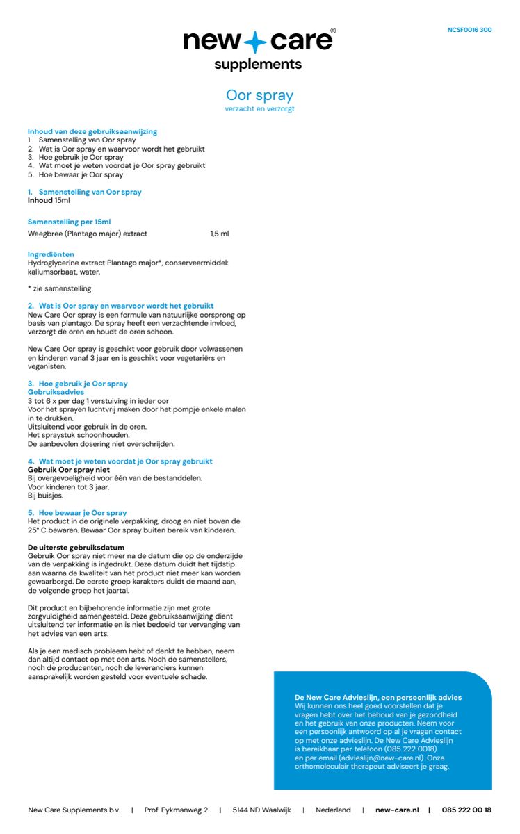 Oor Spray afbeelding van document #1, instructions