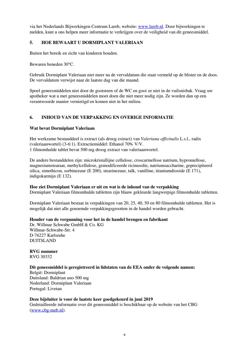 Dormiplant Valeriaan Tabletten afbeelding van document #4, leaflet