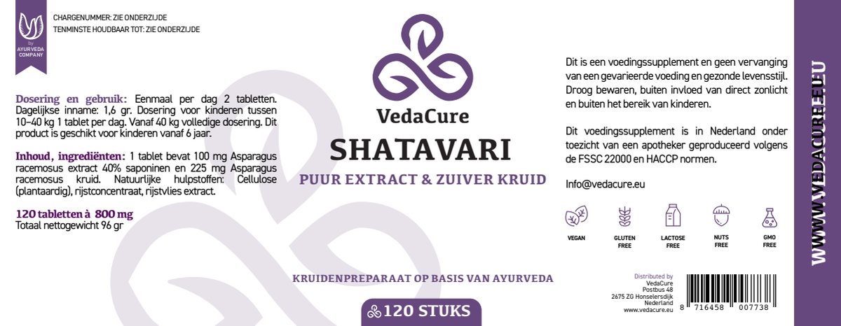 Shatavari Tabletten afbeelding van document #1, label