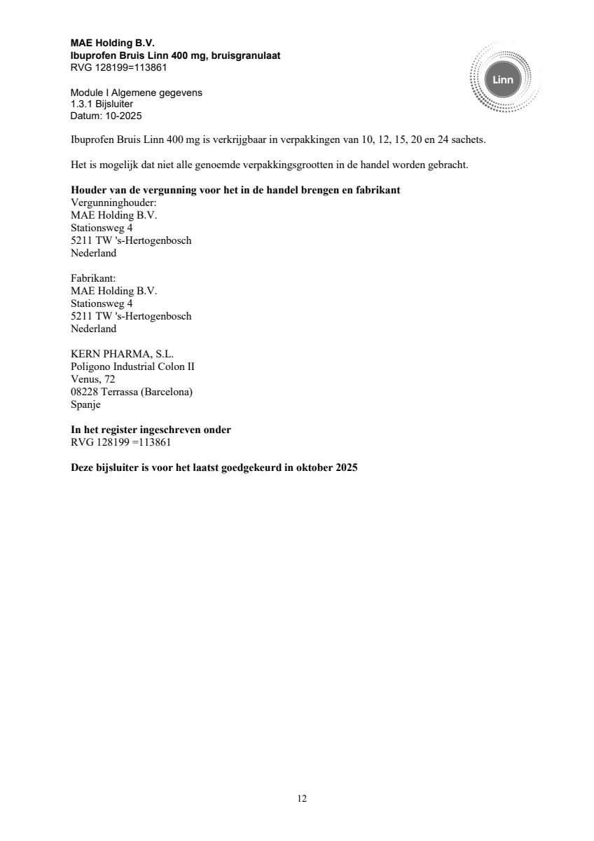 Ibuprofen Bruis Sachets 400mg afbeelding van document #12, leaflet