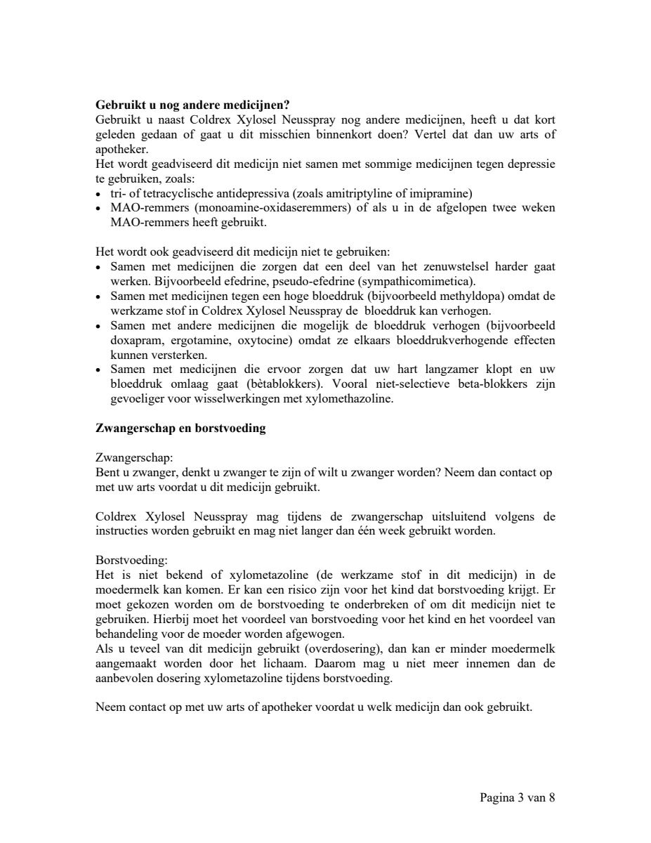 Neusspray Xylosel 1mg/ml - xylometazoline neusspray bij neusverkoudheid afbeelding van document #3, leaflet