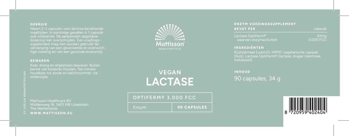 Lactase OptiFerm 3000 FCC Capsules afbeelding van document #1, label