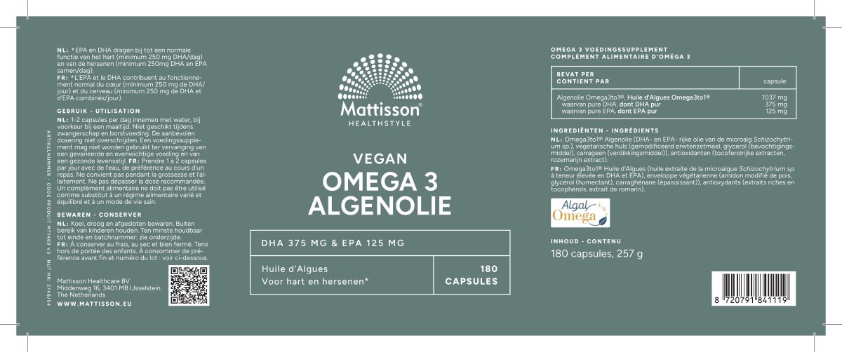 Vegan Omega-3 Algenolie afbeelding van document #1, label