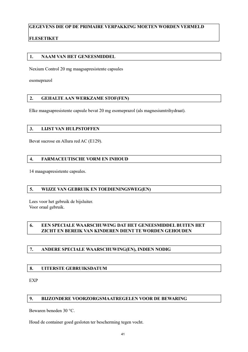 Control Tabletten 20mg Esomeprazo afbeelding van document #41, leaflet