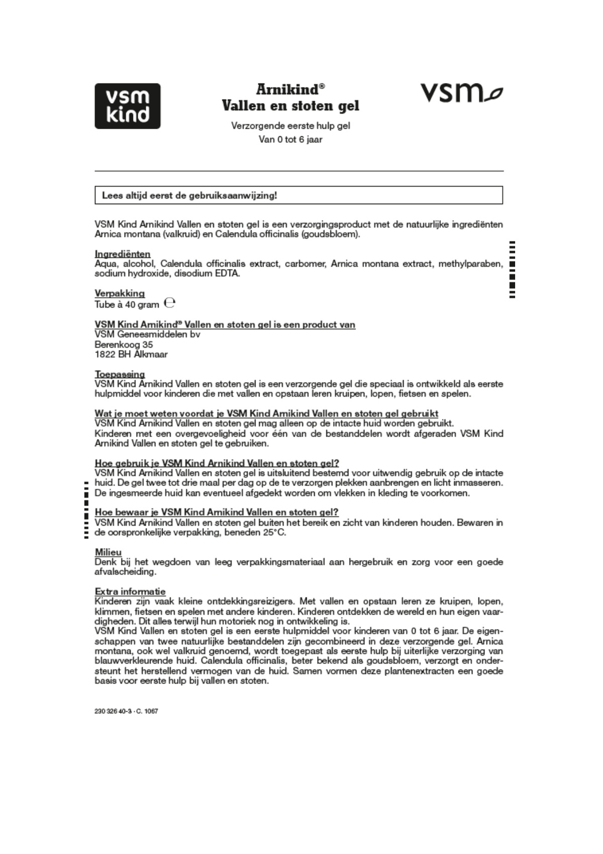 Arnikind Vallen en Stoten Gel 0-6 jaar afbeelding van document #1, instructions