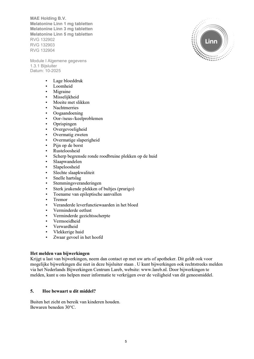 Melatonine 3mg Tabletten afbeelding van document #5, leaflet