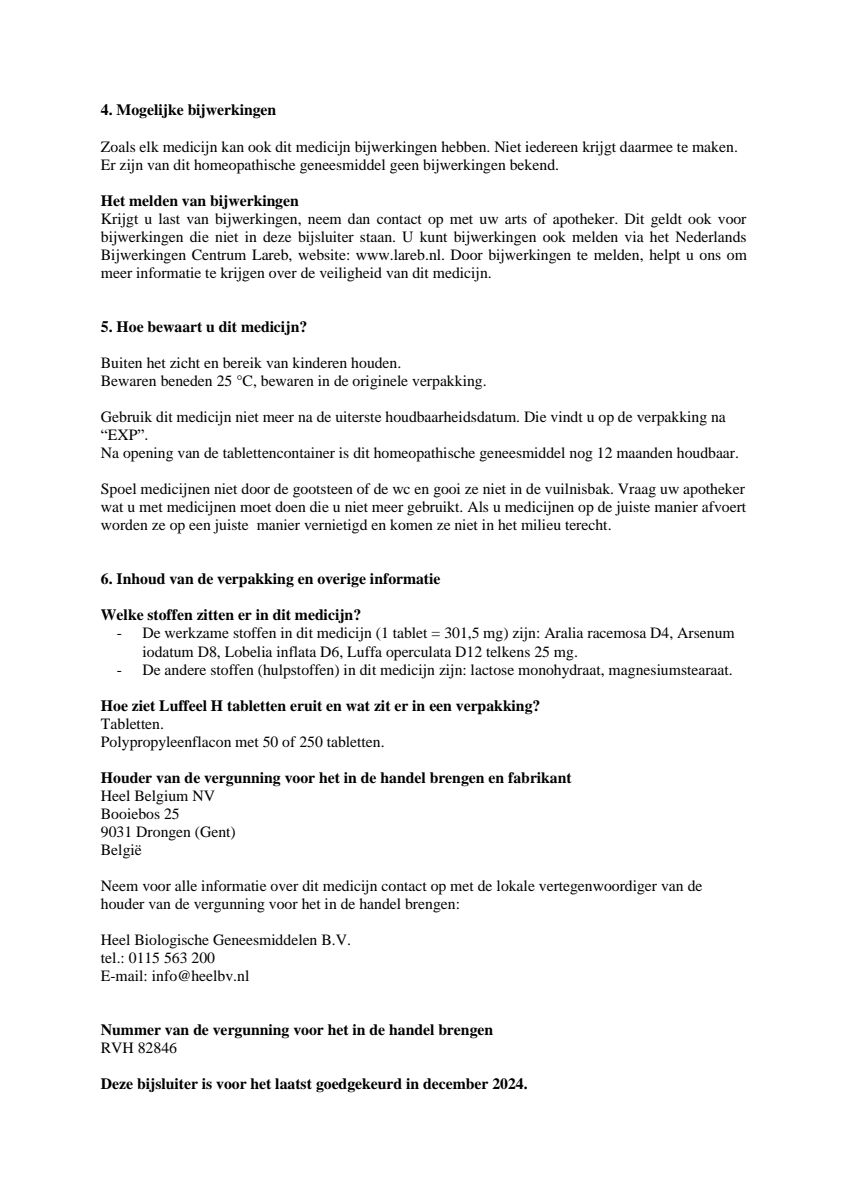 Luffeel H Tabletten afbeelding van document #3, leaflet