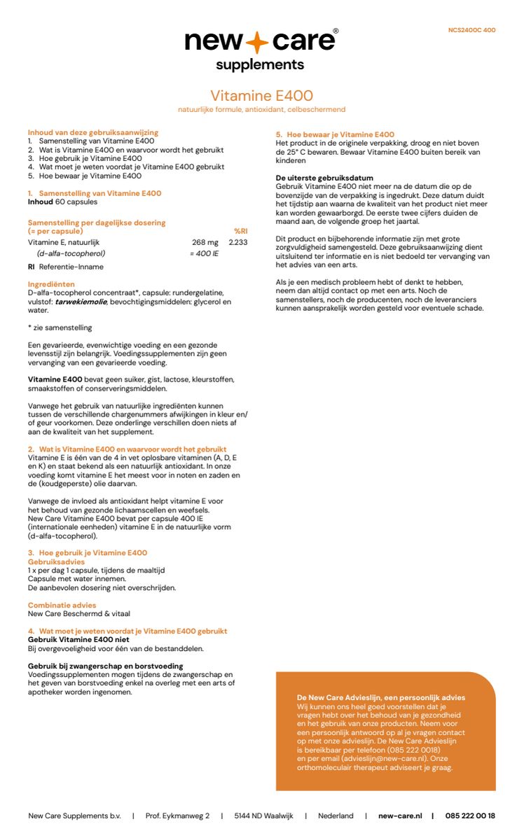 E400 Vitaminen Capsules afbeelding van document #1, instructions