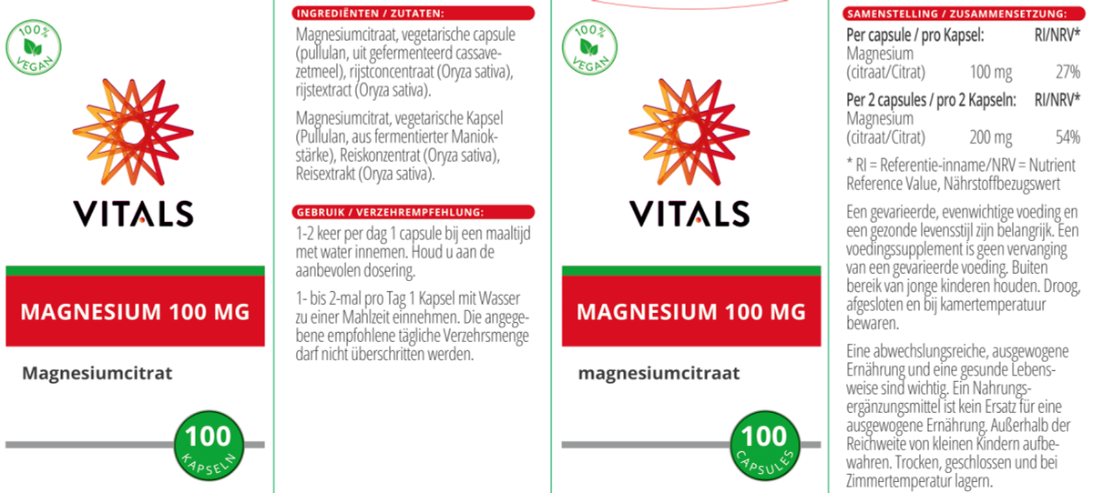 Magnesium 100mg Capsules afbeelding van document #1, label