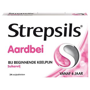 Strepsils Aardbei Suikervrij Zuigtabletten 24TB Strepsils Aardbei Suikervrij Zuigtabletten 24TB