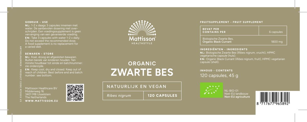 Organic Zwarte Bes Capsules afbeelding van document #1, label