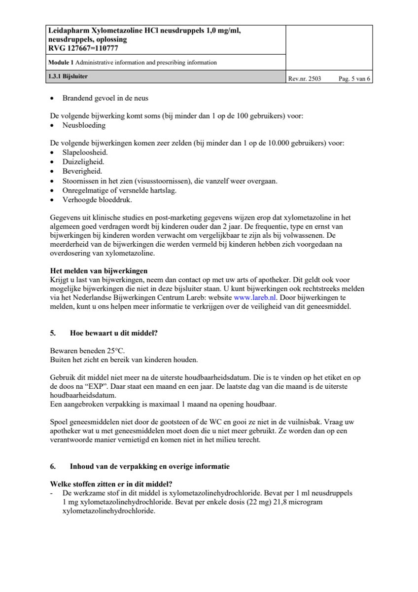 Neusdruppels Xylometazoline HCl 1 mg/ml afbeelding van document #5, leaflet