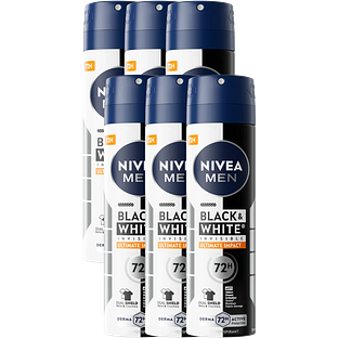 Nivea Men Black & White Ultimate Impact Anti-perspirant Spray Multiverpakking 6x150ML