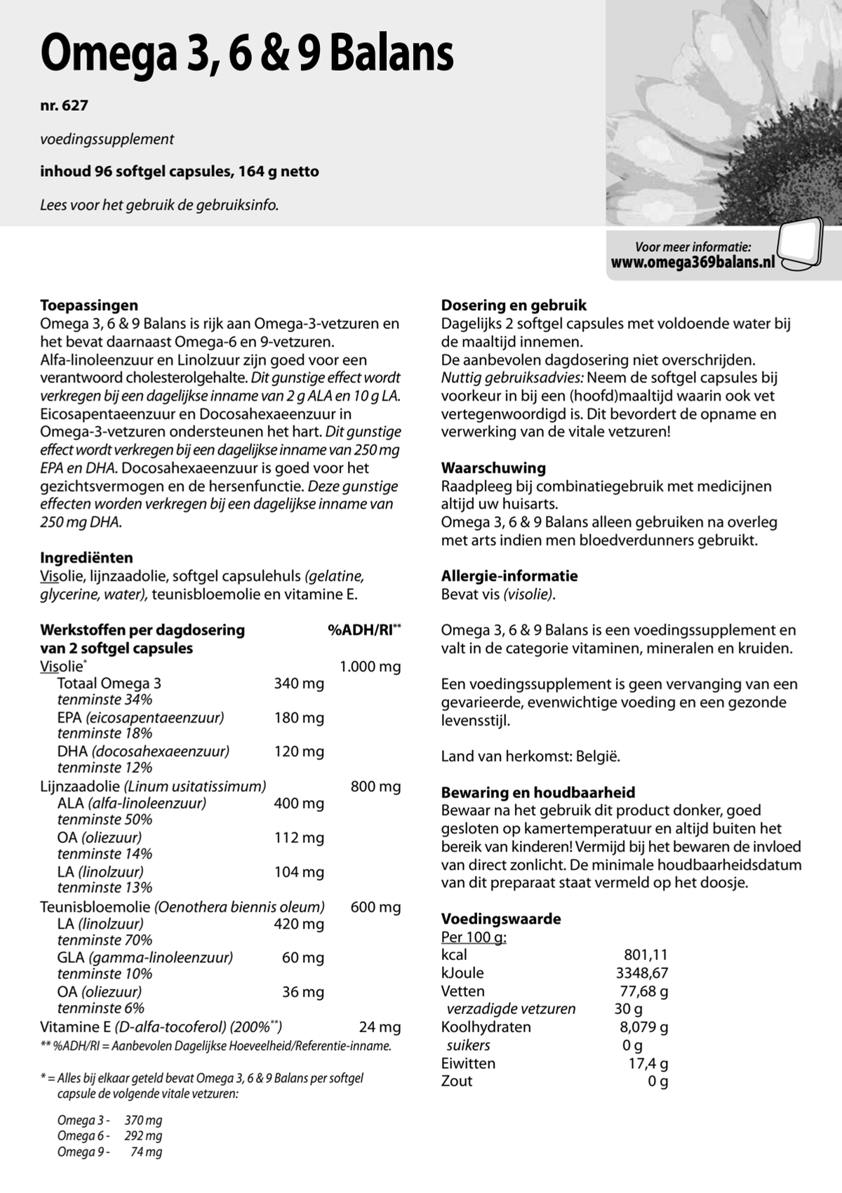 Omega 3, 6 & 9 Balans Softgels afbeelding van document #1, instructions