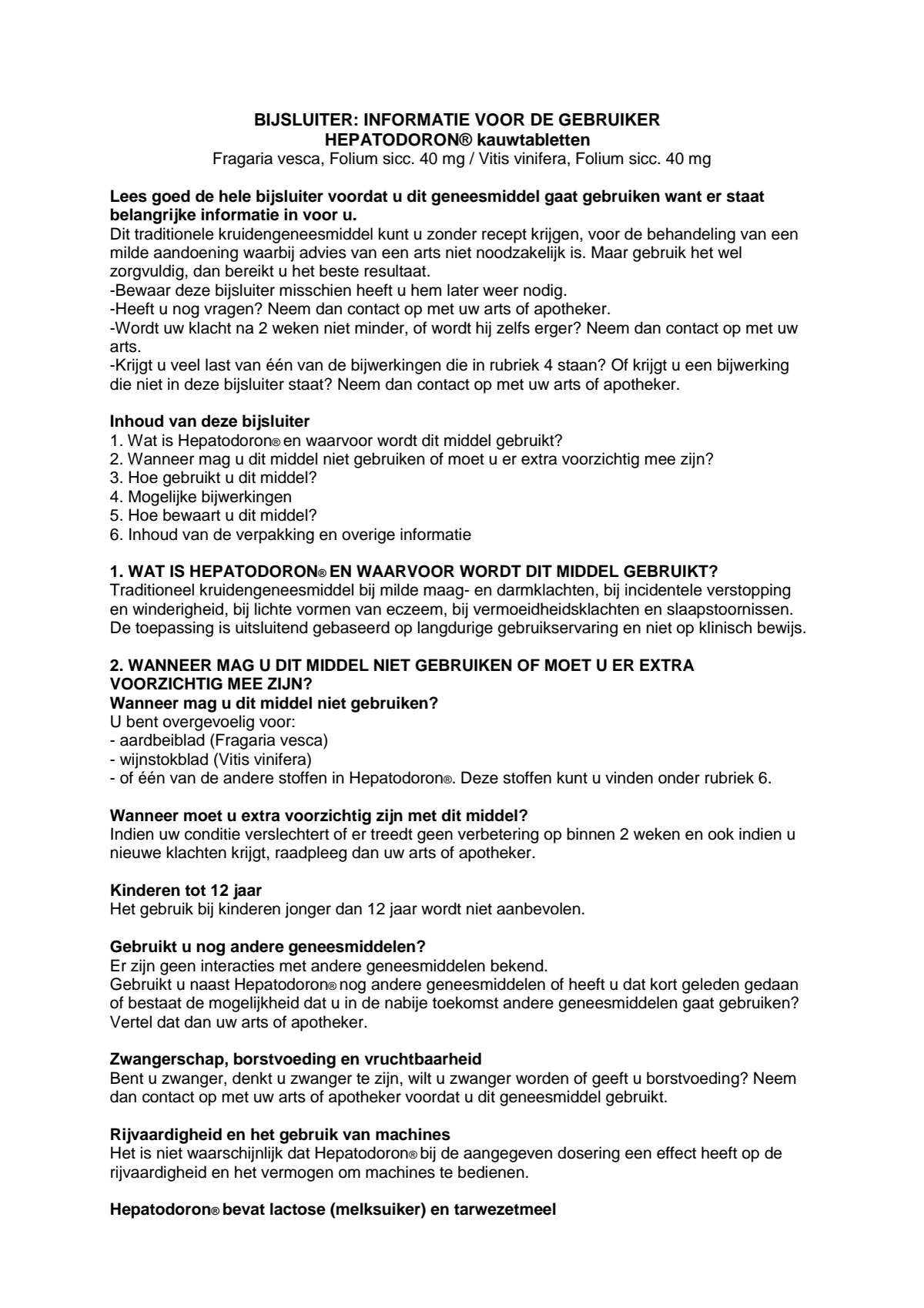 Hepatodoron Tabletten afbeelding van document #1, leaflet