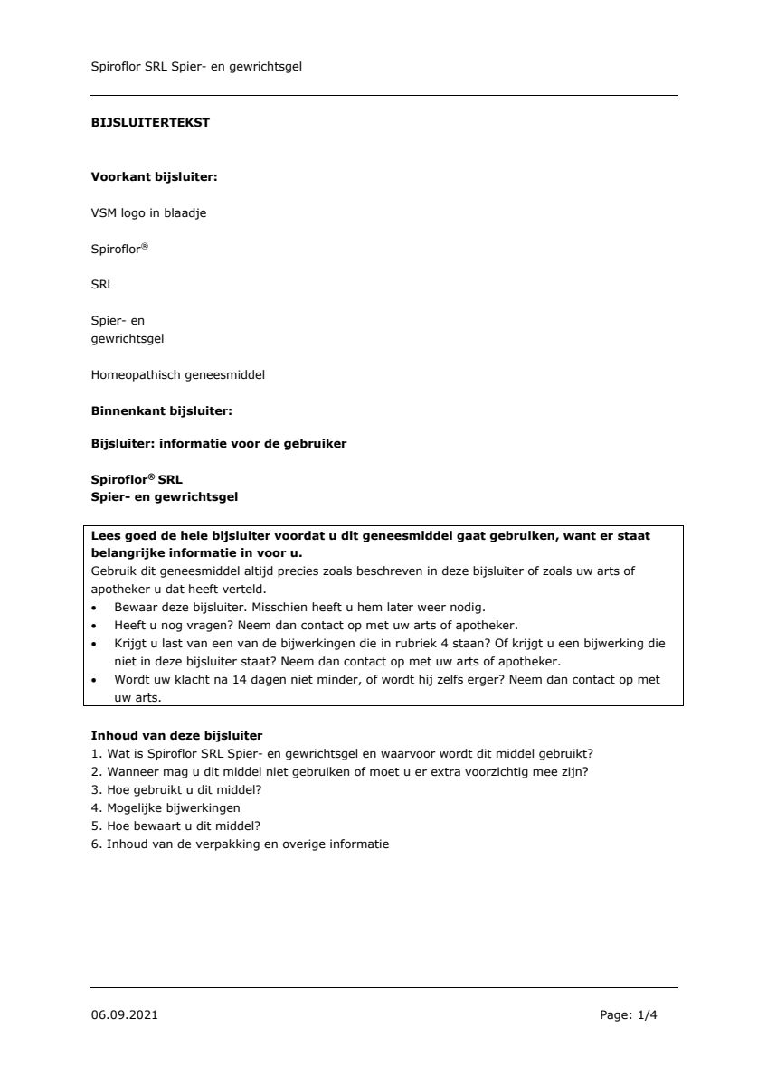 Spiroflor SRL Gel Tube afbeelding van document #1, leaflet