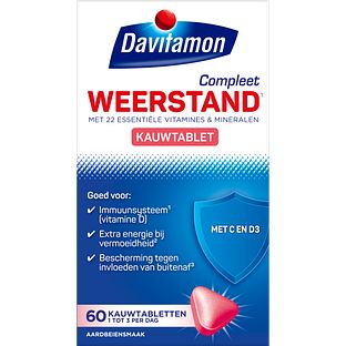 Davitamon Compleet Weerstand Kauwvitamines Aardbei 60TB Davitamon Compleet Weerstand Kauwvitamines Aardbei 60TB