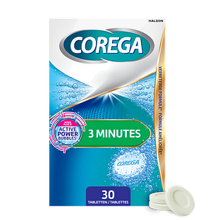 Corega 3 Minutes Reinigingstabletten - voor uw kunstgebit, uitneembare beugel of bitje 30TB