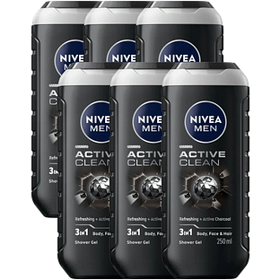 Nivea Men Active Clean 3-In-1 Shower Gel Multiverpakking 6x250ML