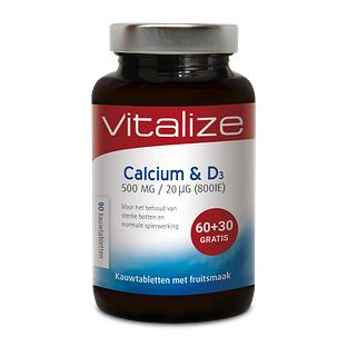 Vitalize Calcium & D3 Kauwtabletten 90KTB Vitalize Calcium & D3 Kauwtabletten 90KTB