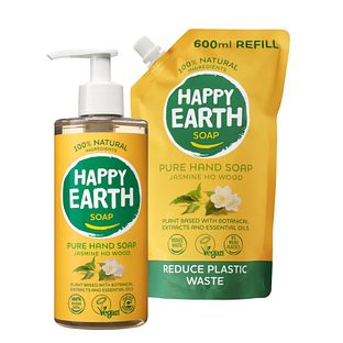 Happy Earth Jasmine Ho Wood Handzeep + Refill Combi Pack 2 Stuks