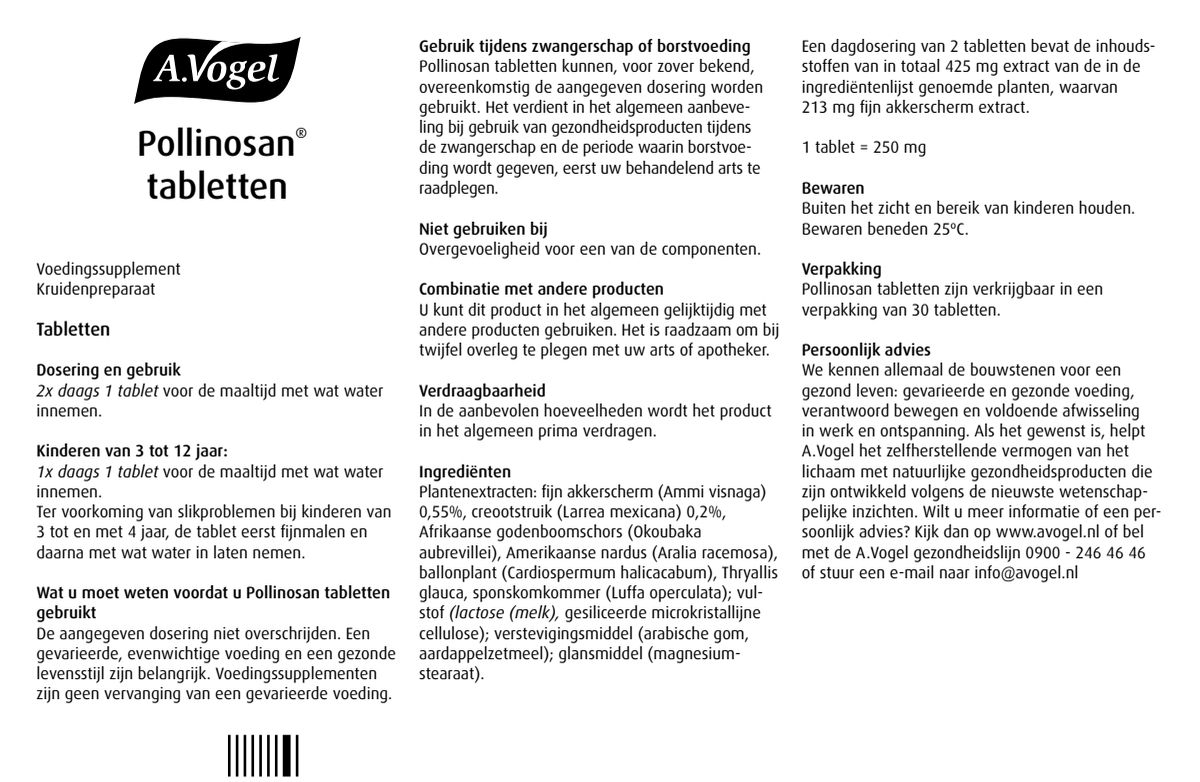 Pollinosan Tabletten afbeelding van document #1, instructions