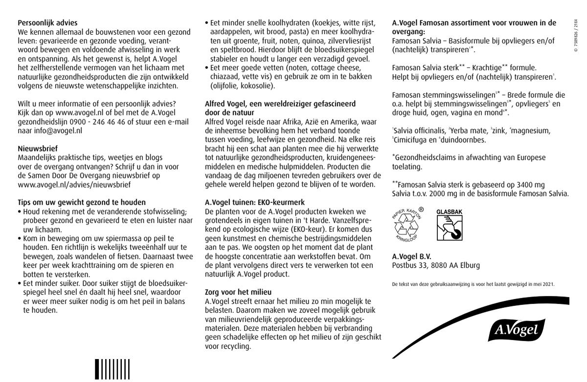 Famosan Overgang Gewichtsbeheersing* Tabletten afbeelding van document #2, instructions