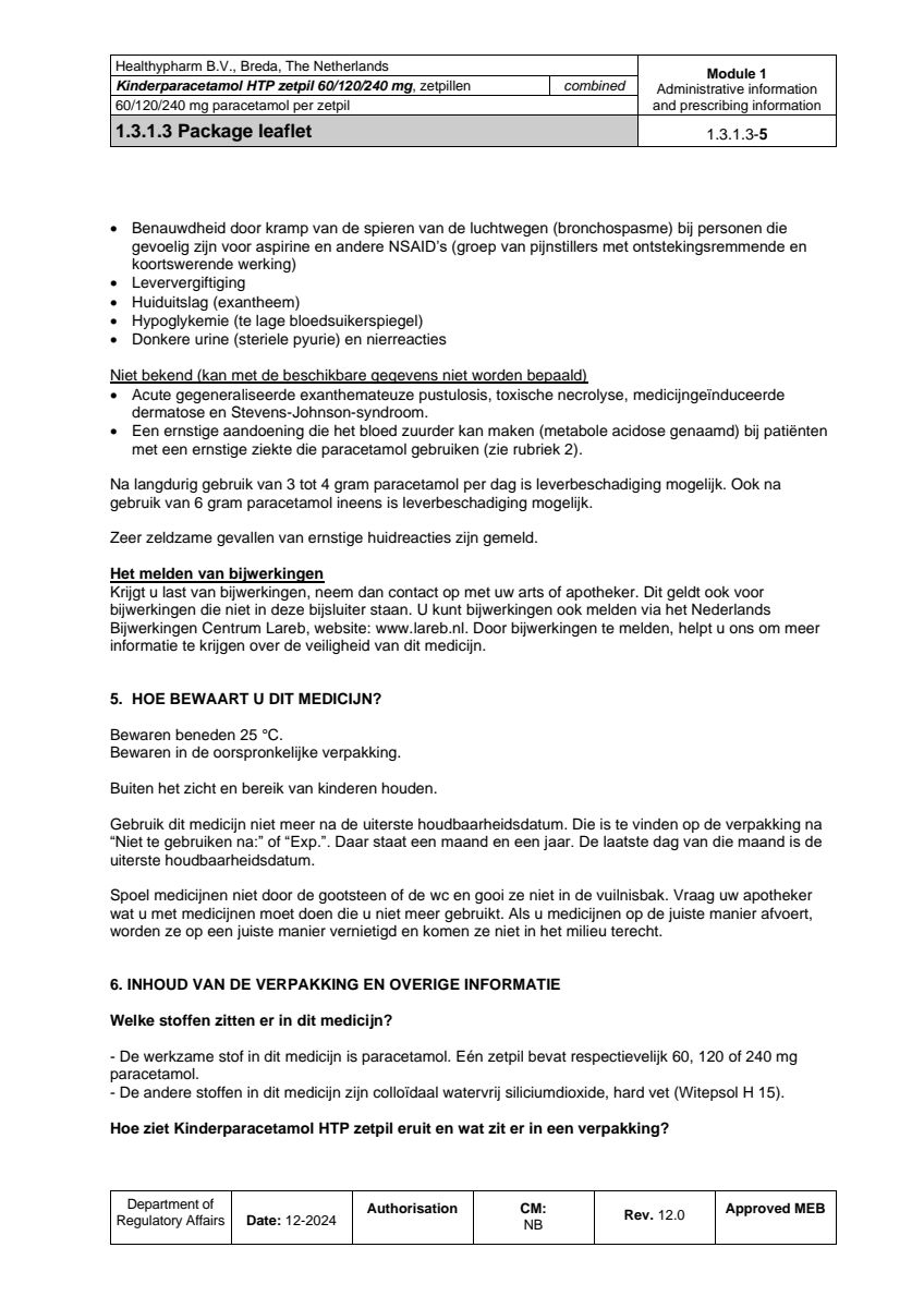 Kinderparacetamol HTP Zetpil 240mg afbeelding van document #5, leaflet