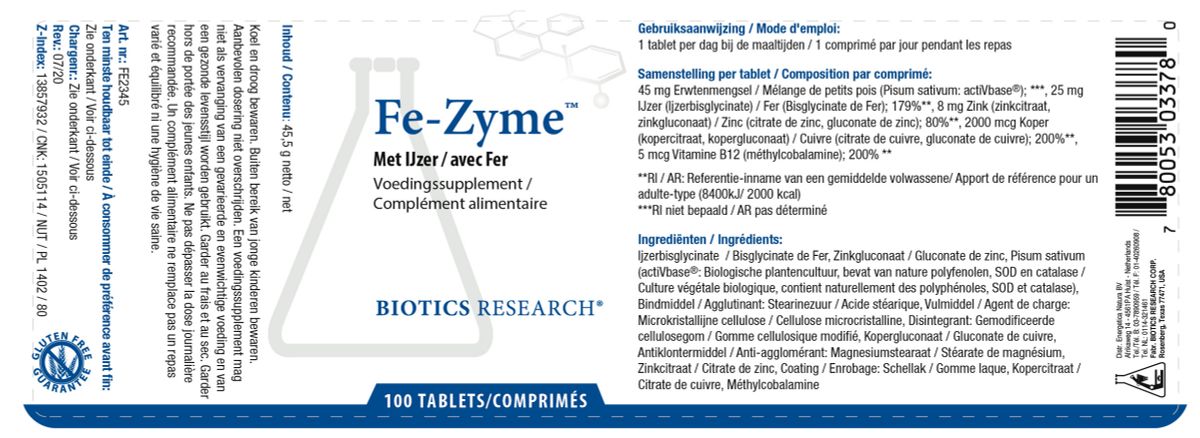 Fe-Zyme 25mg afbeelding van document #1, label