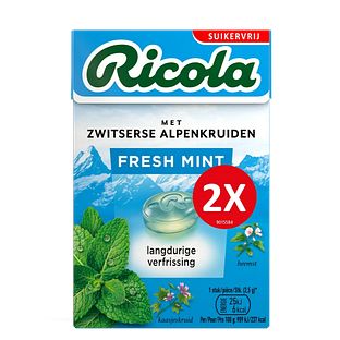 Ricola Keelpastilles Fresh Mint Suikervrij 100GR Ricola Keelpastilles Fresh Mint Suikervrij 100GR