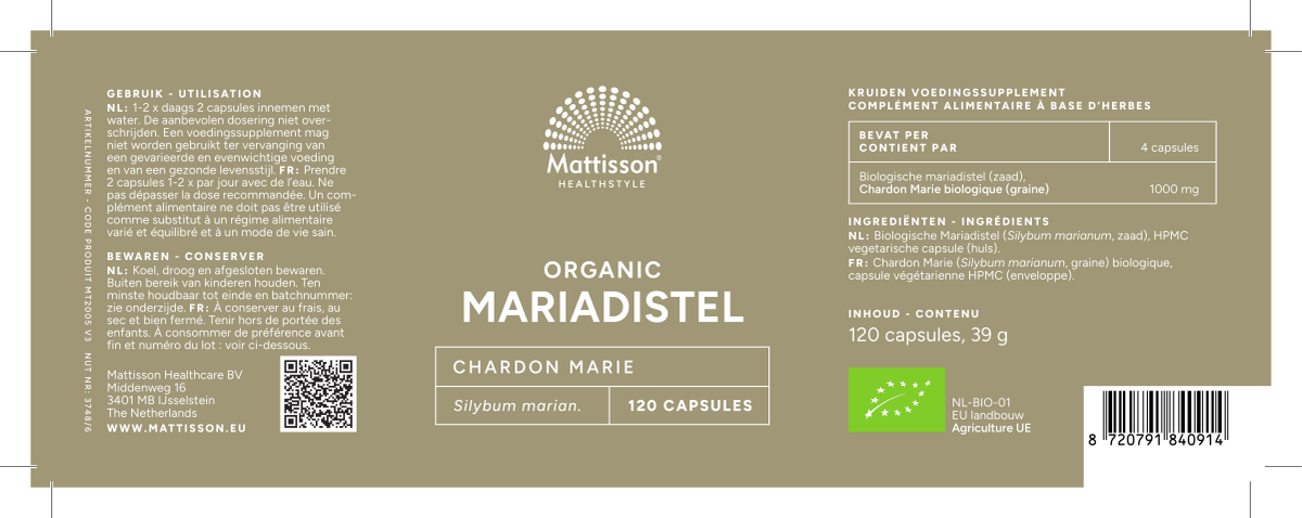 Organic Mariadistel Capsules afbeelding van document #1, label