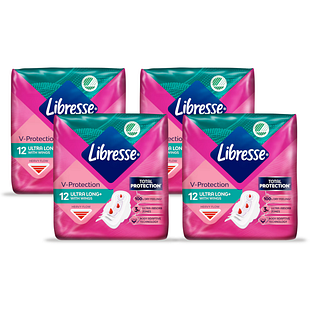 Libresse V-Protection Ultra Long+ Wings Maandverband Multiverpakking 4x12ST