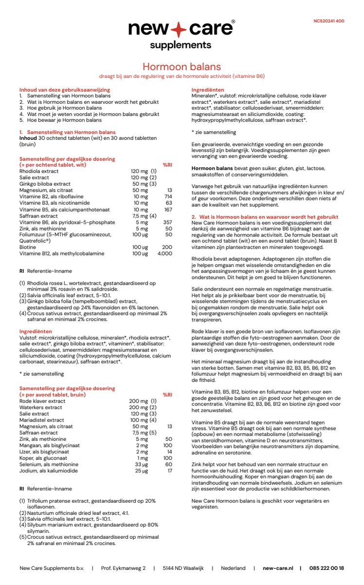Hormoon Balans Tabletten afbeelding van document #1, instructions