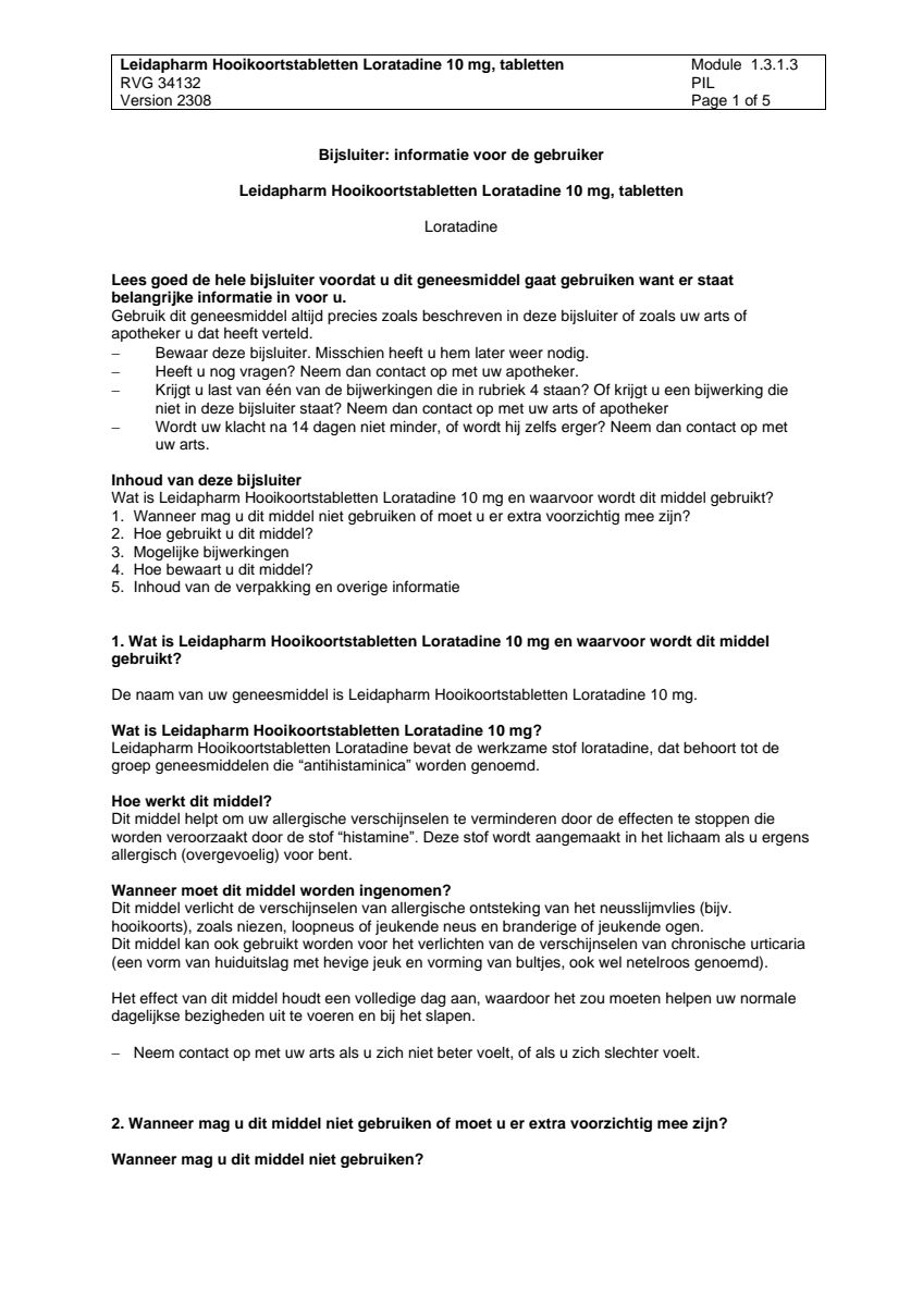 Hooikoorts Loratadine Tabletten afbeelding van document #1, leaflet