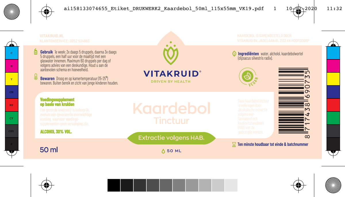 Kaardebol wortel tinctuur extractie volgens HAB afbeelding van document #1, label