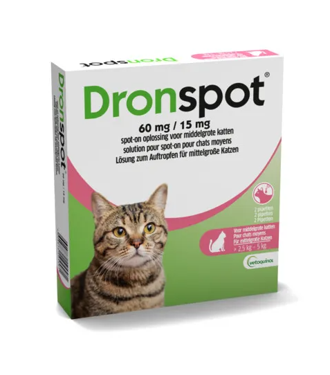 Dronspot 60mg/15mg Spot On Ontwormingsmiddel Voor Middelgrote Katten Pipet afbeelding