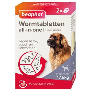Beaphar Wormtabletten all-in-one Honden vanaf 17.5KG 2ST Beaphar Wormtabletten all-in-one Honden vanaf 17.5KG 2ST